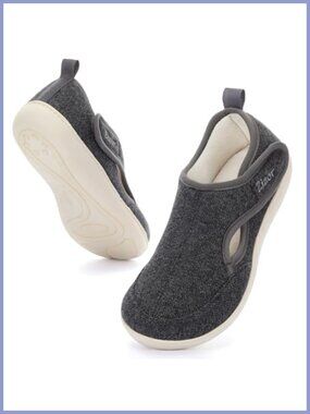 Adjustable House Shoes Slippers Hook & Loop Faux Fur Lined Indoor Outdoor